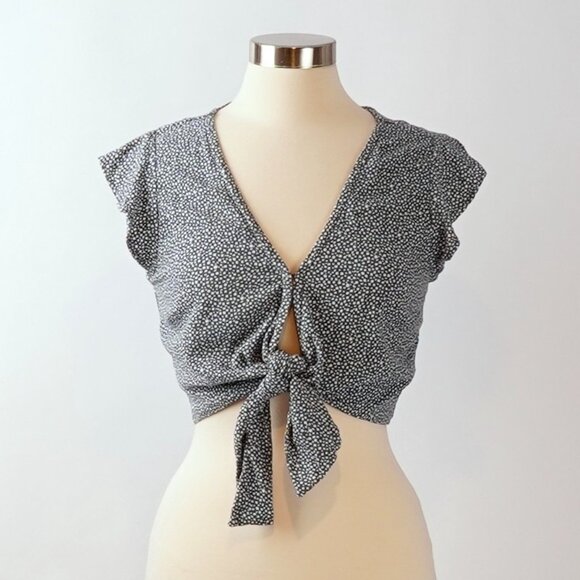 Abercrombie & Fitch Tie Front Flutter Sleeve Blouse Dusty Blue - Size Small - Picture 1 of 6